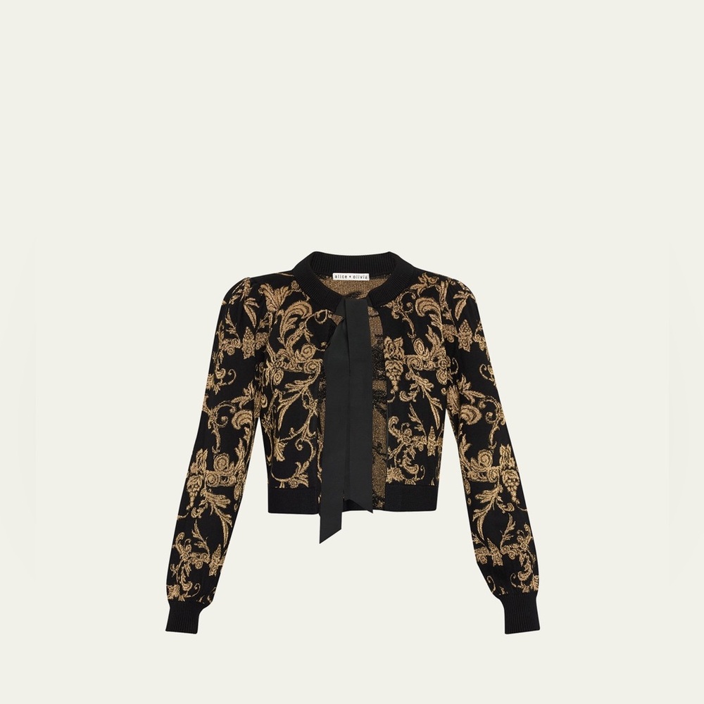 NWT $495 Alice + Olivia Kitty Jacquard Tie-Front Cardigan - Picture 4 of 7